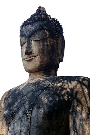 Buddha image on white background in Kamphaeng Phet Historical Park, Thailandの写真素材
