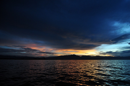 The sunset and the lake, Phayao, Thailandの写真素材