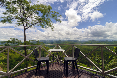 View point at coffee shop near Wat Phra That Doi Kong Mu. Mae Hong Son, Northern Thailand.の写真素材