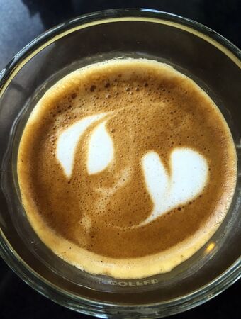 Top view of two Latte art pattern foam isolated on white background, clipping path includedの写真素材