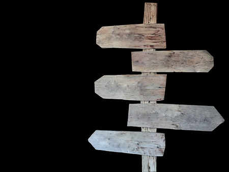 Isolated wooden sign on black backgroundの写真素材