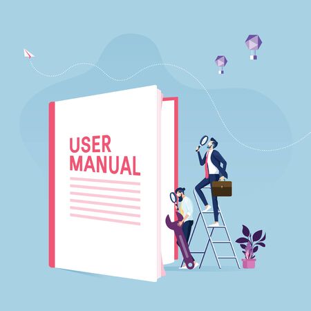 User manual concept-Businessman with guide instruction or textbooksのイラスト素材