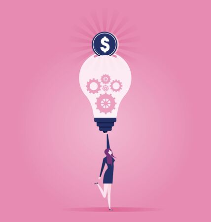 A dollar sign coin to a businessman's big idea light bulbのイラスト素材