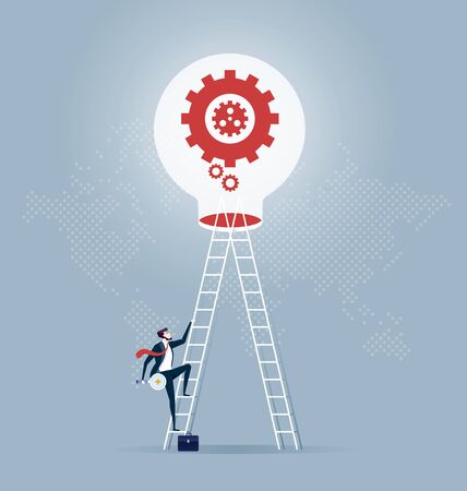Businessman Climb Up Ladder Stairs to light bulb - Business Concept Vector.のイラスト素材