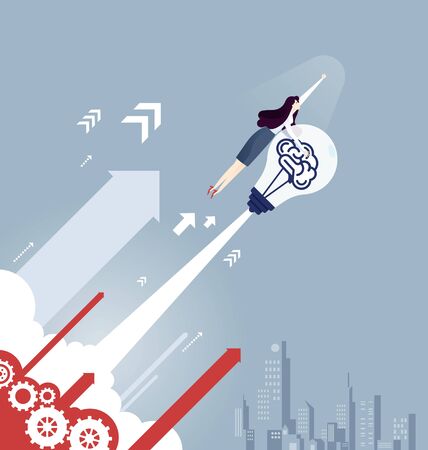 Businesswoman with a light bulb rocket - Business concept vectorのイラスト素材