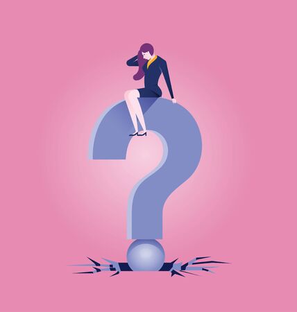 Big Problem - Businesswomen sits on the question mark signのイラスト素材