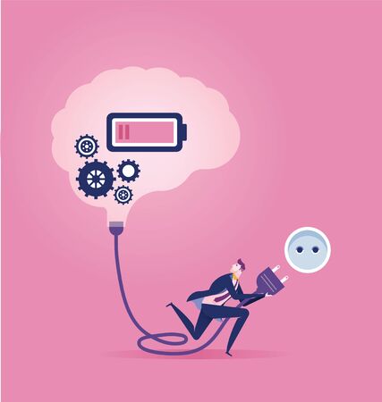 Connection. Businessman switching on a brain. Business concept vector illustrationのイラスト素材