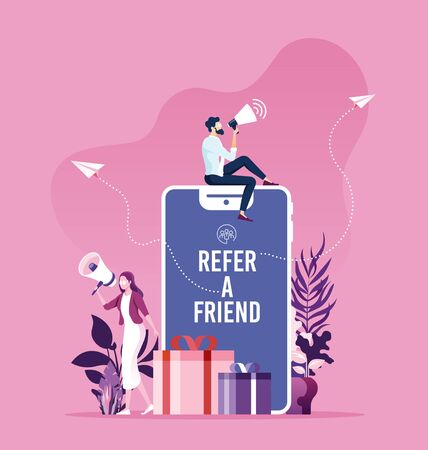Refer a friend concept .Referral program and social media marketing for friendsのイラスト素材