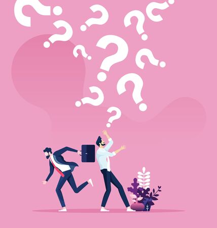 Question marks falling on a businessman. Business concept vectorのイラスト素材