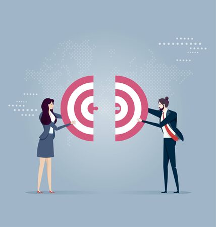 Two businessperson push a pieces of target - Business concept vectorのイラスト素材