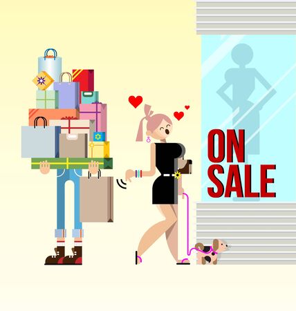 shopping woman and boyfriend going to shoppingのイラスト素材