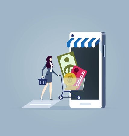 Online shopping - Businesswomen shopping online by smartphoneのイラスト素材