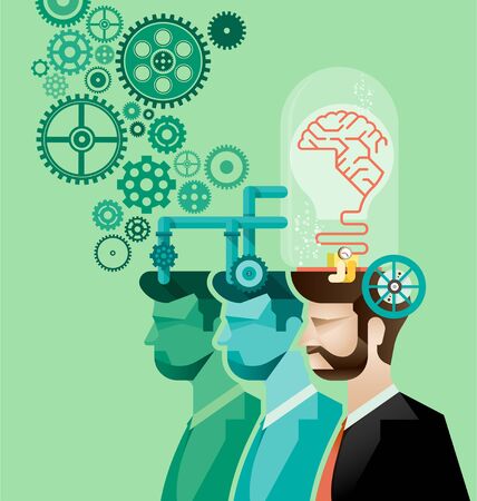 business man brain and gears process of human thinking the concept of  the thought processのイラスト素材