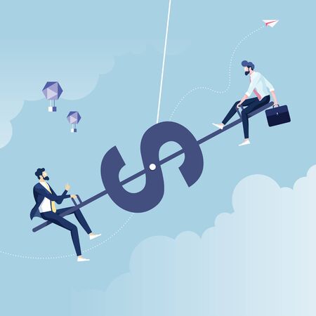 Big and small business equilibrium-Seesaw of businessman conceptのイラスト素材