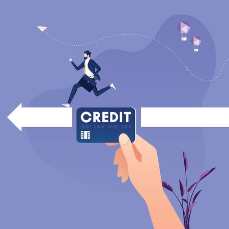 Big hand with credit card helping entrepreneur to achieve goal-Financial support concept.のイラスト素材