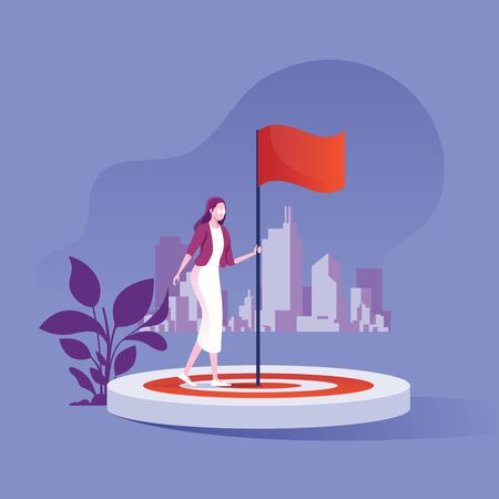Businessman with flag standing on a target as a metaphor of achievementのイラスト素材