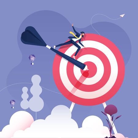 Businessman rides on darts to target-Business success conceptのイラスト素材