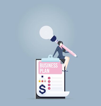 Businesswoman create a business plan - Business concept vectorのイラスト素材