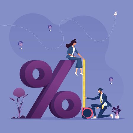 Businessman using tape measure to measure the height of the percentage symbol-Business financial conceptのイラスト素材