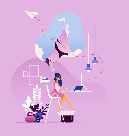 Businesswoman dreaming to Successful のイラスト素材