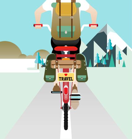 a cyclist man riding racing bicycle to travelのイラスト素材