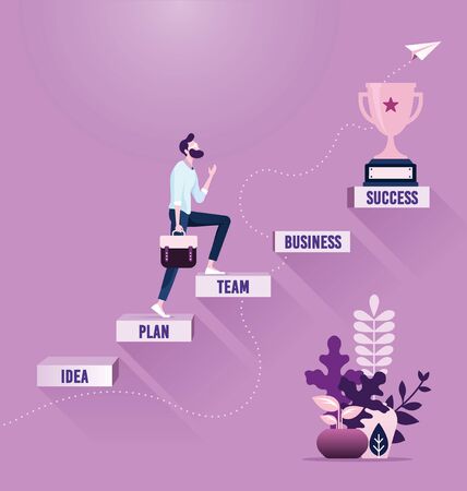 Businessman walking on stairs with business text のイラスト素材