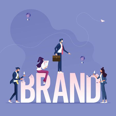 Group of business working for building text Brand-Brand building conceptのイラスト素材