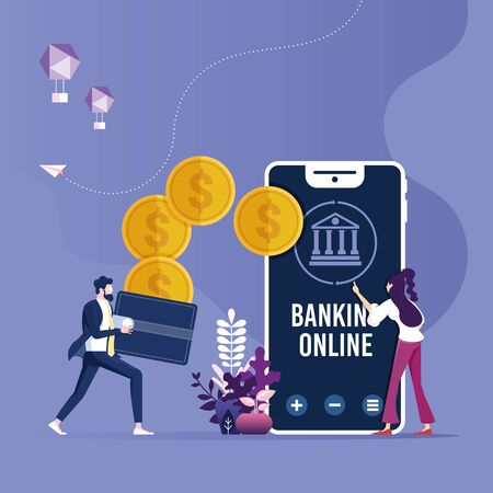 Online money transfer, mobile payments concept with smartphone and walletのイラスト素材