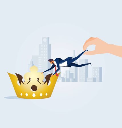 Businessman being dragged away from a crown by huge handのイラスト素材