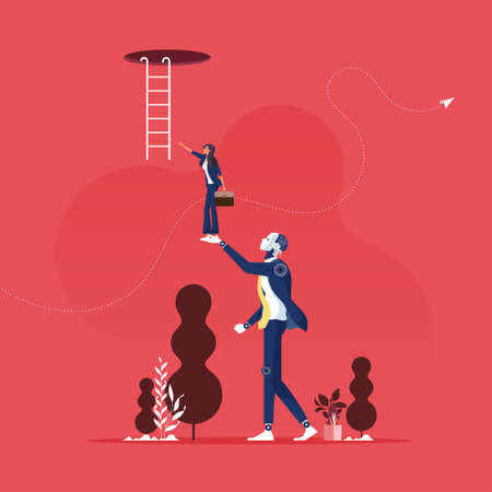 Artificial Intelligence robot or Technology helping business-Support human working conceptのイラスト素材