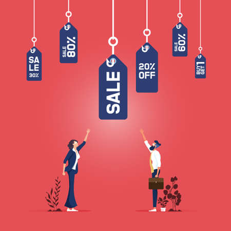 A group of fishing hooks with a sale price tag bait attached to the lure as a shopping symbol for...