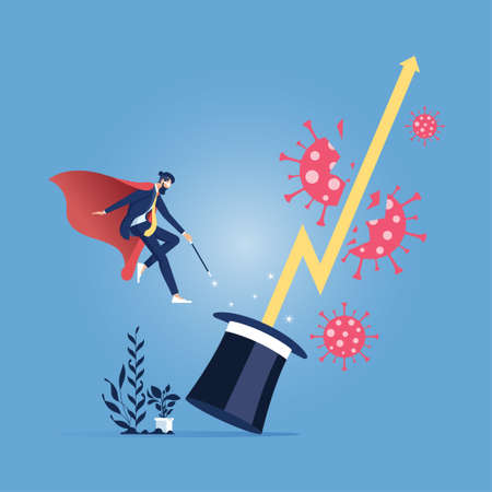 Businessman use his magical powers and make graph flying out of the magic hatのイラスト素材