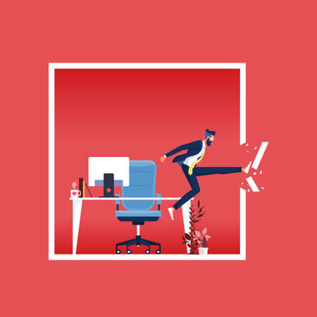 To find new opportunities, Business man destroy frame from the traditional frameworkのイラスト素材