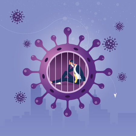 Self quarantine and isolation for person having symptoms on coronavirus flu conceptのイラスト素材