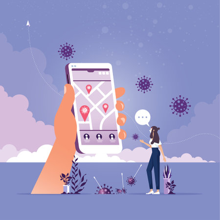 Businesswoman use virus tracking applications on mobile phone