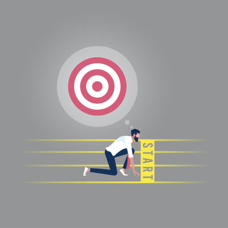 Businessman get ready on starting line, Starting career concept, Businessman in starting position ready to sprint runのイラスト素材