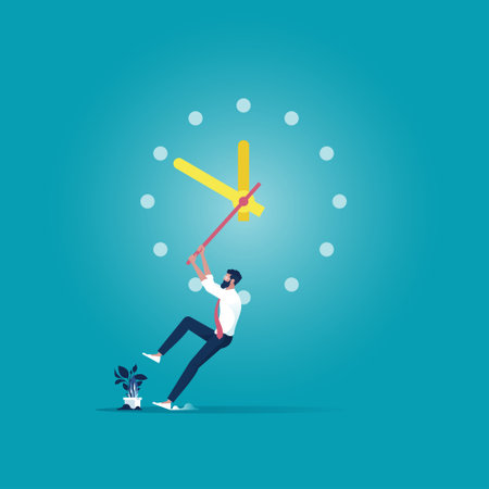 Businessman is trying to stop time, Deadline and time management conceptのイラスト素材