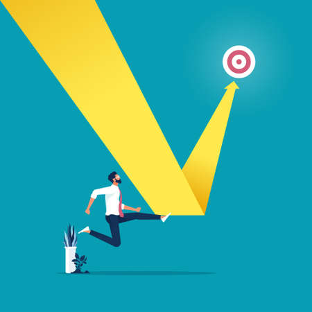 Businessman change line graph to the target, Path chart to target, Aspiration to victoryのイラスト素材