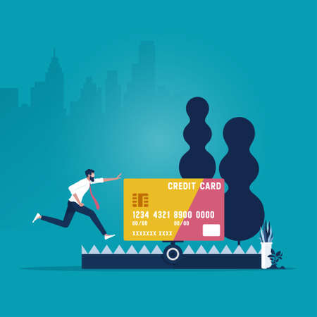 Businessman running to credit credit card on trap, credit finance banking trap, credit loanのイラスト素材