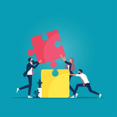 Business team connecting jigsaw puzzle, Symbol of teamwork, cooperation, partnership and successのイラスト素材