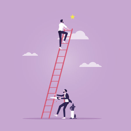 Businessman sawing a ladder under a successful co-worker, Business career competition conceptのイラスト素材