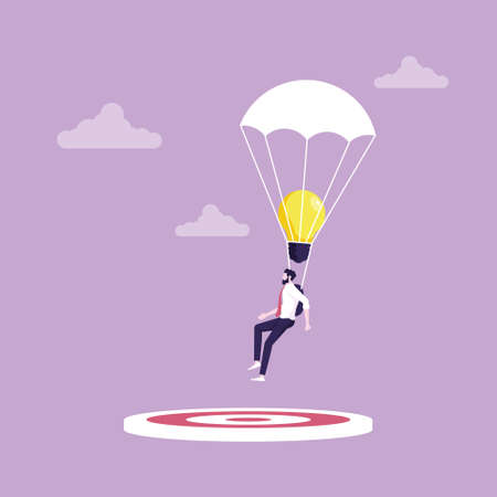 Businessman use idea to target, Idea comes down to the target with parachute, creative idea to successのイラスト素材