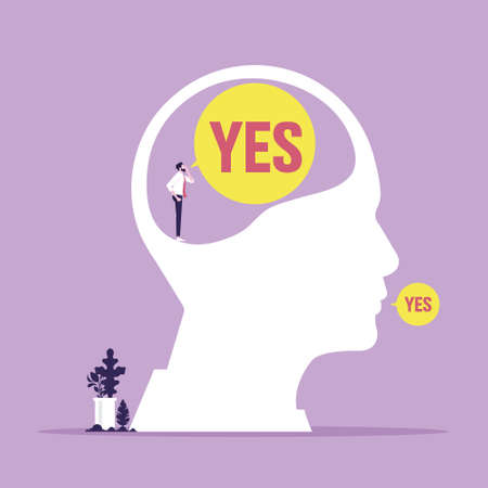 Self control mental process concept, illustration of a human head being controlled by a businessmanのイラスト素材