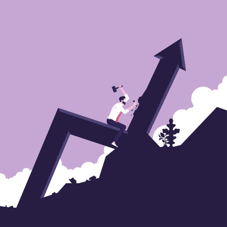 Businessman accomplishing his business growth, try to build higher graphのイラスト素材