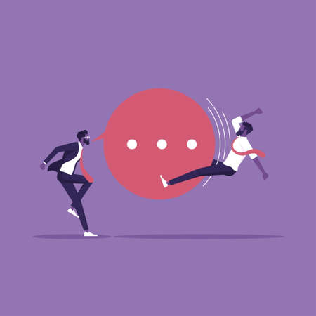 boss aggressive businessman shout with speech bubble to hurt, Hate speech-racism in workplace conceptのイラスト素材