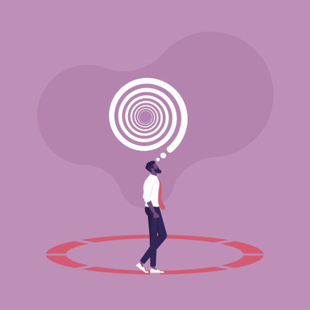 Businessman walking in a circle, Business monotony and motivation conceptのイラスト素材