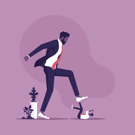 Huge businessman or corporate business trying to smash businessman, Corporate vs small business competition conceptのイラスト素材
