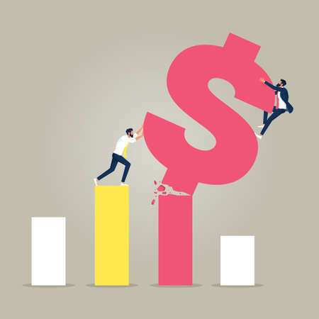 Businesswoman pushing growing graph with other Man falling off, Eliminating business competition conceptのイラスト素材