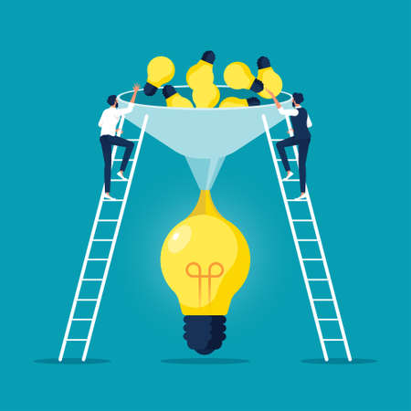 Business people combining their ideas and thoughts to create a bigger and better idea, people brainstorming for big idea and business solutionのイラスト素材