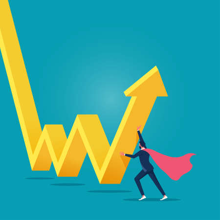 Super businessman investor push arrow graph and chart to be back rising up, Save falling economy conceptのイラスト素材